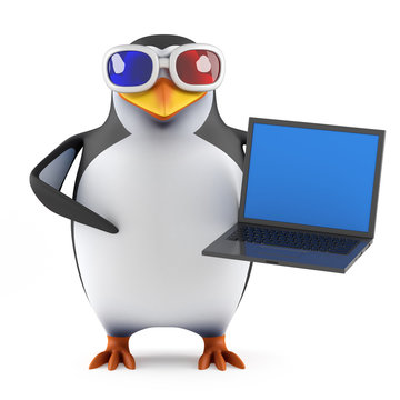 Penguin has a 3d laptop