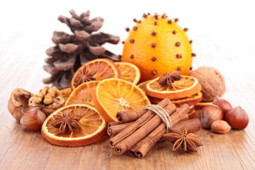 christmas decoration and spices