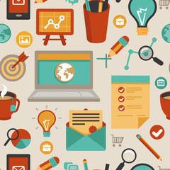 Vector seamless pattern with icons in flat style