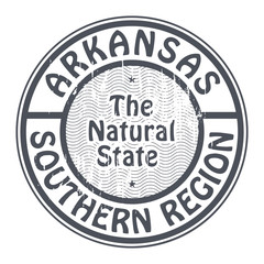 Grunge rubber stamp with name of Arkansas, Southern Region