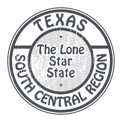 Grunge rubber stamp with name of Texas, South Central Region