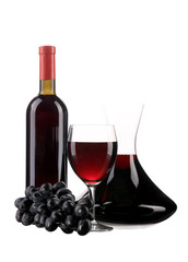 Decanter botle and glass with red wine