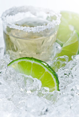 gold tequila with salt and lime