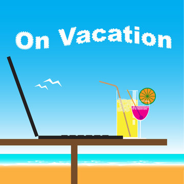 Business office on vacation at the beachv