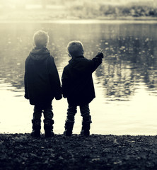 boys by lake