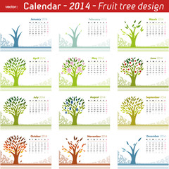 Calendar 2014 Fruit Tree Design. Vector on white.