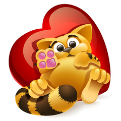 red cat and heart