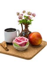 Obraz na płótnie Canvas Breakfast wirh coffee, marzipan and peach