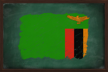 Zambia flag painted with chalk on blackboard