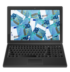 laptop and twenty euro background