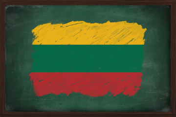 Lithuania flag painted with chalk on blackboard