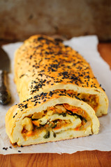 Potato Roll with Vegetable Filling, copy space for your text