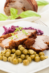 Roast pork on plate