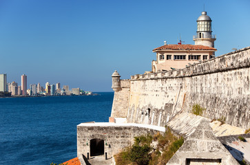 Havana.View of the old city through a bay from Morro's fortress