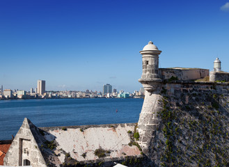 Havana.View of the  city through a bay from Morro's fortress.