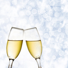 background with champagne glasses and clock