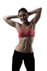 Naklejka premium sport woman doing exercise, silhouette studio shot over white