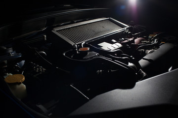 Close-up detail of modern powerful sportscar 4-cylinder engine