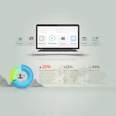 Infographics elements:Computer laptop,circle graph and icons set