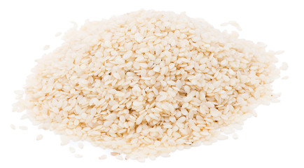 Heap of sesame seeds isolated on white background