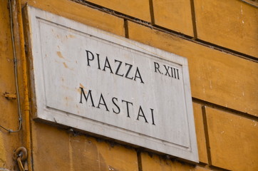 Street Plate in Trastevere District, Rome, Italy