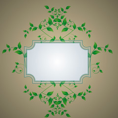 retro background with a frame with green leaves