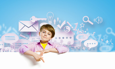 Cute boy with banner
