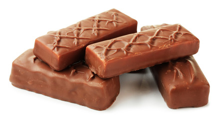 Delicious chocolate bars isolated on white