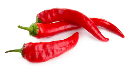 Red hot chili peppers isolated on  white