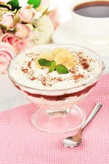 Delicious dessert with banana and caramel