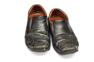 Pair of man's black shoes isolated on white background
