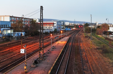 Fototapeta premium Train railroad at night