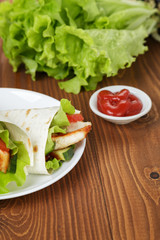 wheat tortilla with chicken and vegetables