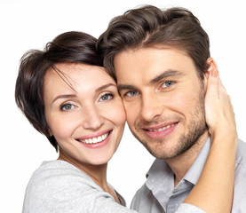 Closeup portrait of beautiful  happy couple - isolated