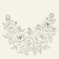 Vintage postcard with peonies