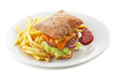 beef burger and french fries