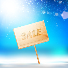 Wooden board with sale text.