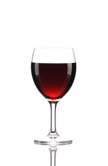 Close up of red wine glass.