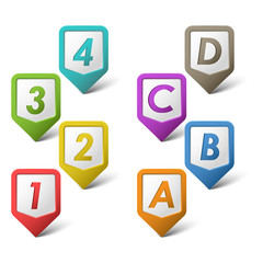 Colorful set pointers with numbers and letters