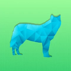 Fototapete Geometrische Tiere Abstrakter dreieckiger Stempel blauer Wolf