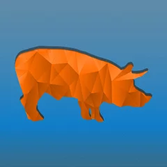 Afwasbaar Fotobehang Geometrische dieren Abstracte driehoekige stempel oranje varken