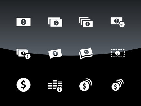 Dollar Banknote icons on black background.