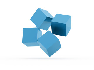 Abstract blue cubes concept rendered