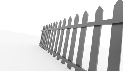 Black wooden fence rendered on white