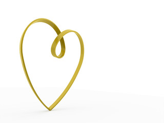 Gold heart ribbon rendered on white