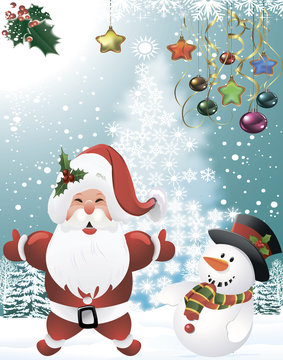 Celebrate Merry Christmas Santa Claus with a snowman