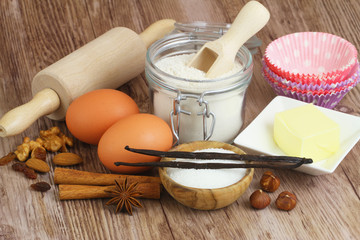 Selection of baking ingredients