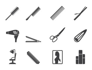 Silhouette hairdressing, coiffure and make-up icons