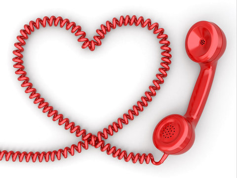 Phone reciever and cord as heart. Love hotline concept.