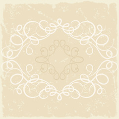 Background with ornamental curly frame in retro style.
